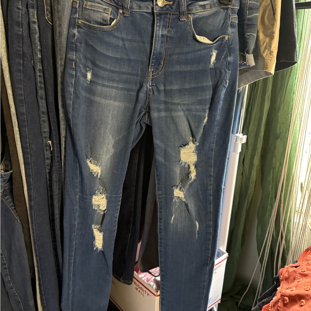 Wax Jean Distressed Blue Skinny Jeans
